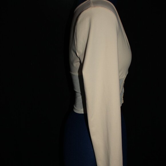 SHEIN ICON Women's Beige Mesh Panel Bust Detail Long Sleeve Top Size M - Picture 7 of 8